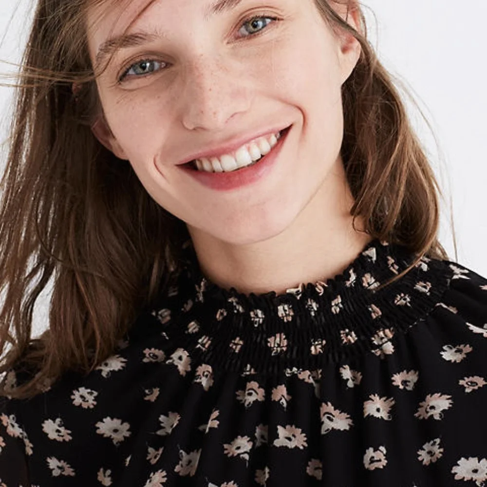 Madewell Mistlight Mockneck Dress in Seattle Floral Black Sheer - Picture 3 of 8